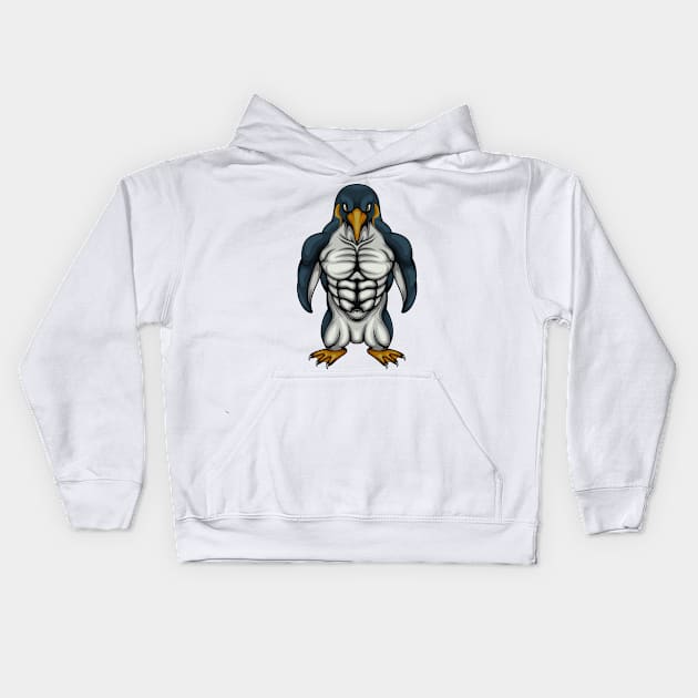 Muscular Penguin Kids Hoodie by JagatKreasi